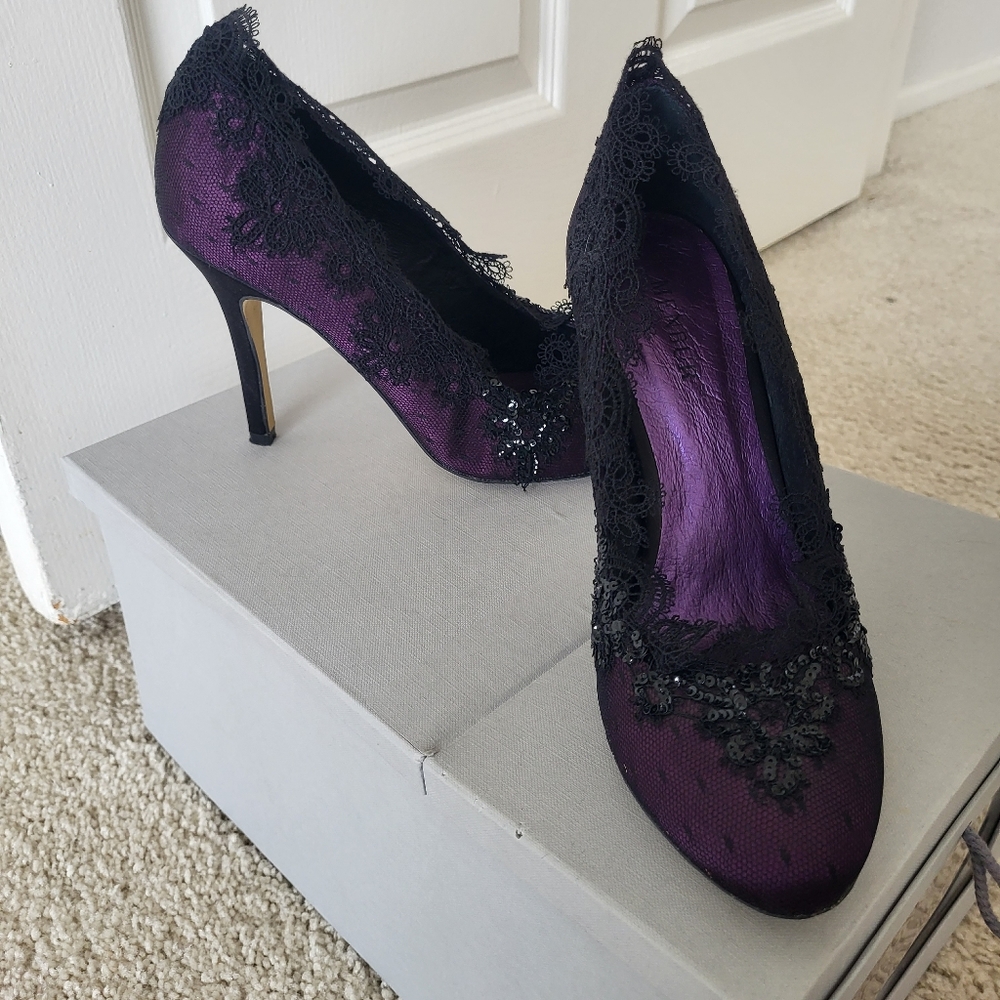 Marina purple black heels with lace